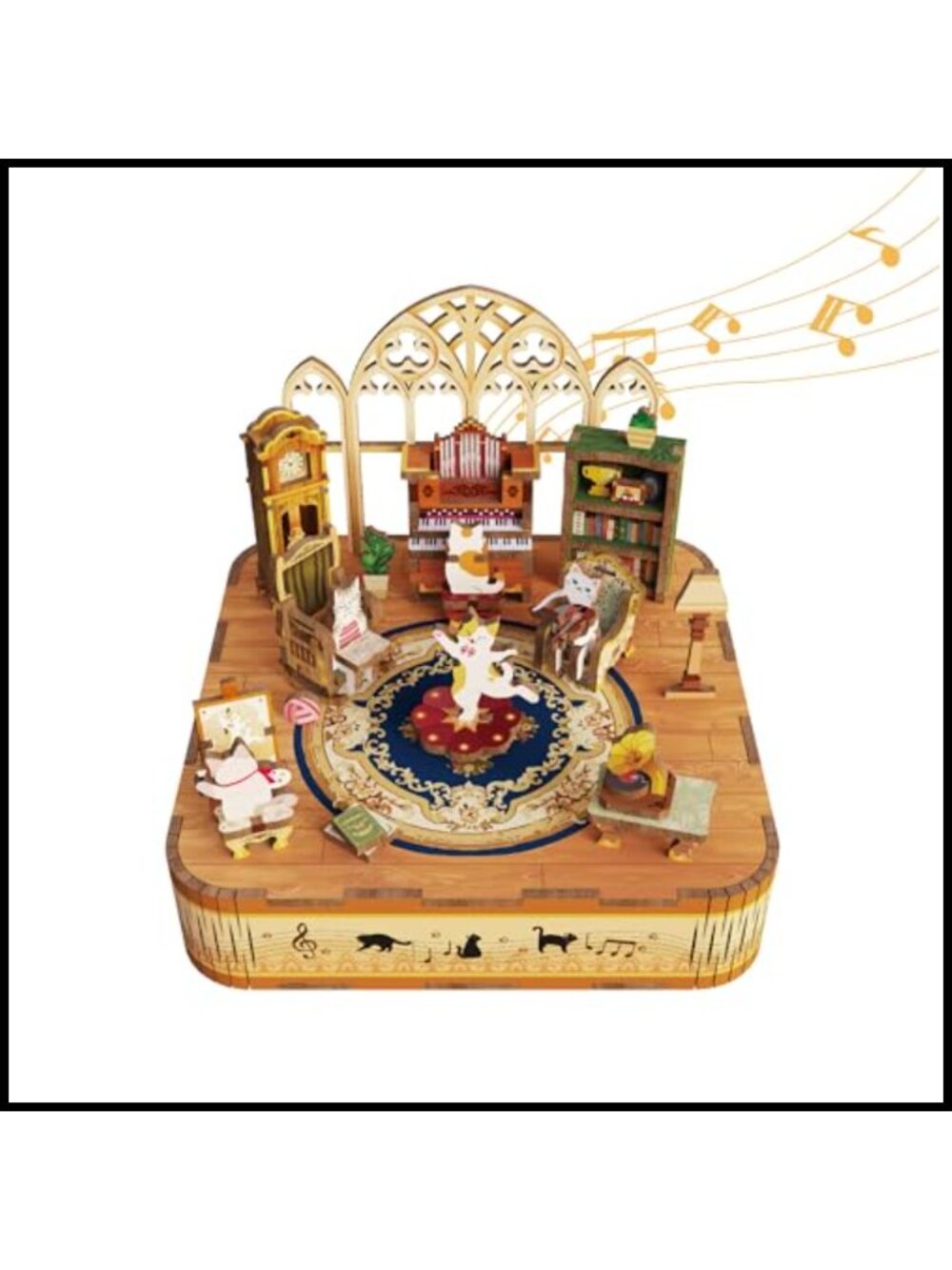 Tonecheer DIY Wooden Music Box Kit 3D Puzzle Cats Family